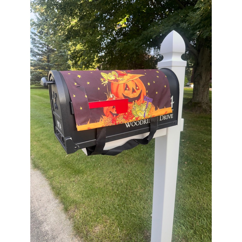 Vtg Libbie Avenue Halloween Mailbox Cover Happy Haunts Pumpkin Fabric Wrap 19in
